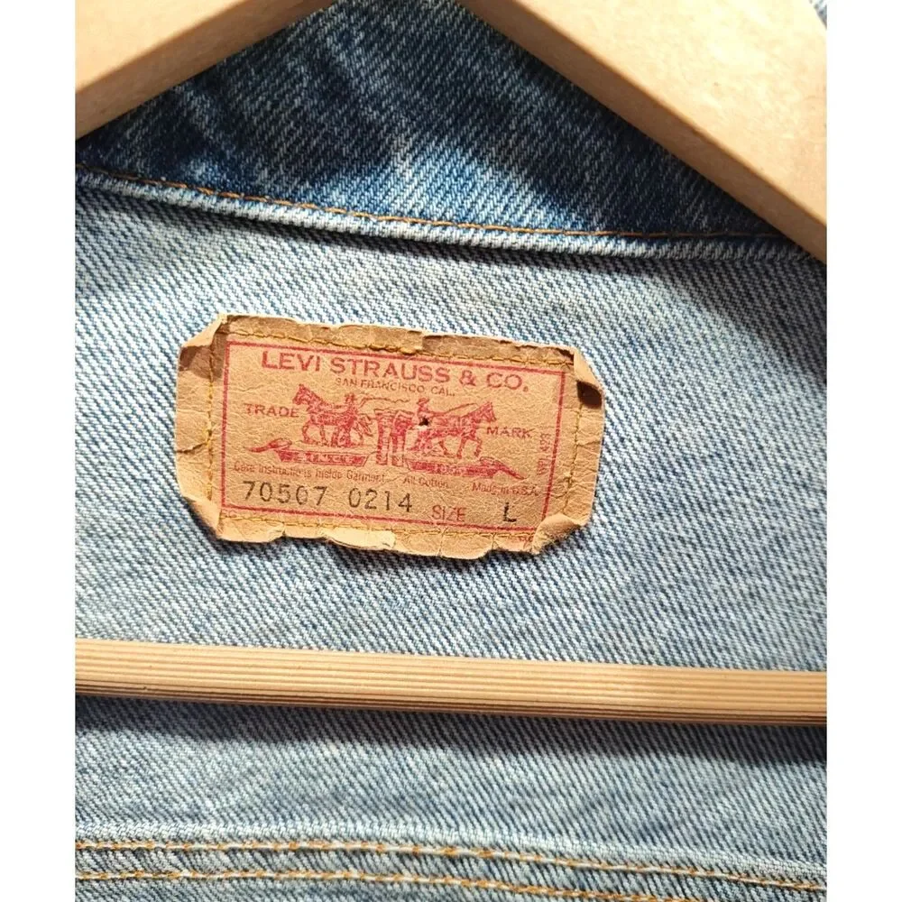 VINTAGE Custom 80s LEVI'S Patches DENIM Jean TRUCKER JACKET MADE IN USA - Picture 6 of 7